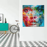 Painting by Numbers Art Lifestyle Woman Half Red Colored and Half Teal Colored Face 4 Panel